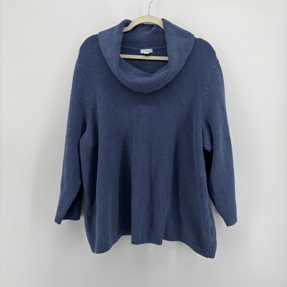 J. Jill Womens 3X Blue Sweater Cowl Neck Boucle Cotton Blend Pullover